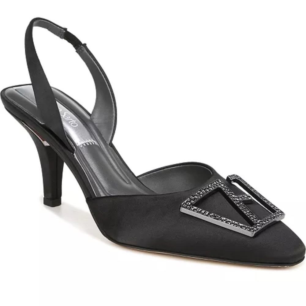 Franco Sarto Black Slingback Heels with Silver Buckle